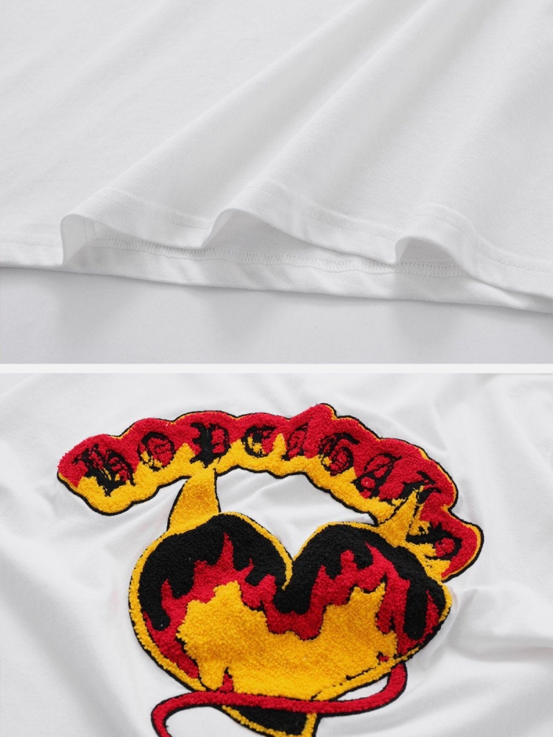 T Shirts Aelfric Eden Devil Element Flame Elements Towel Embroidery Tee Blanche | RQP-81069076